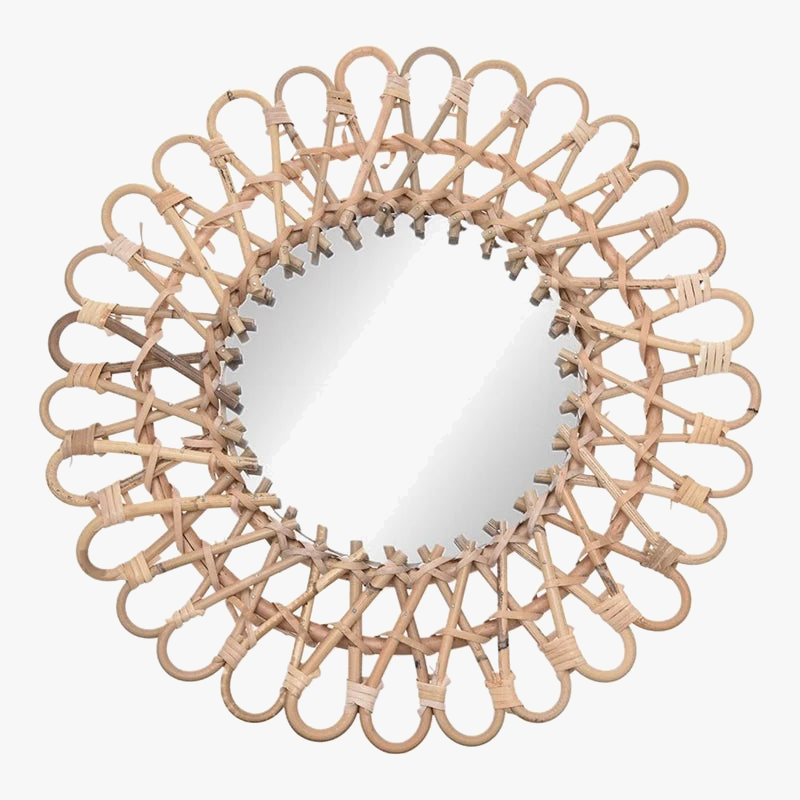 Round Rattan-Style Wall Mirror in Aluminum, 6 Inches