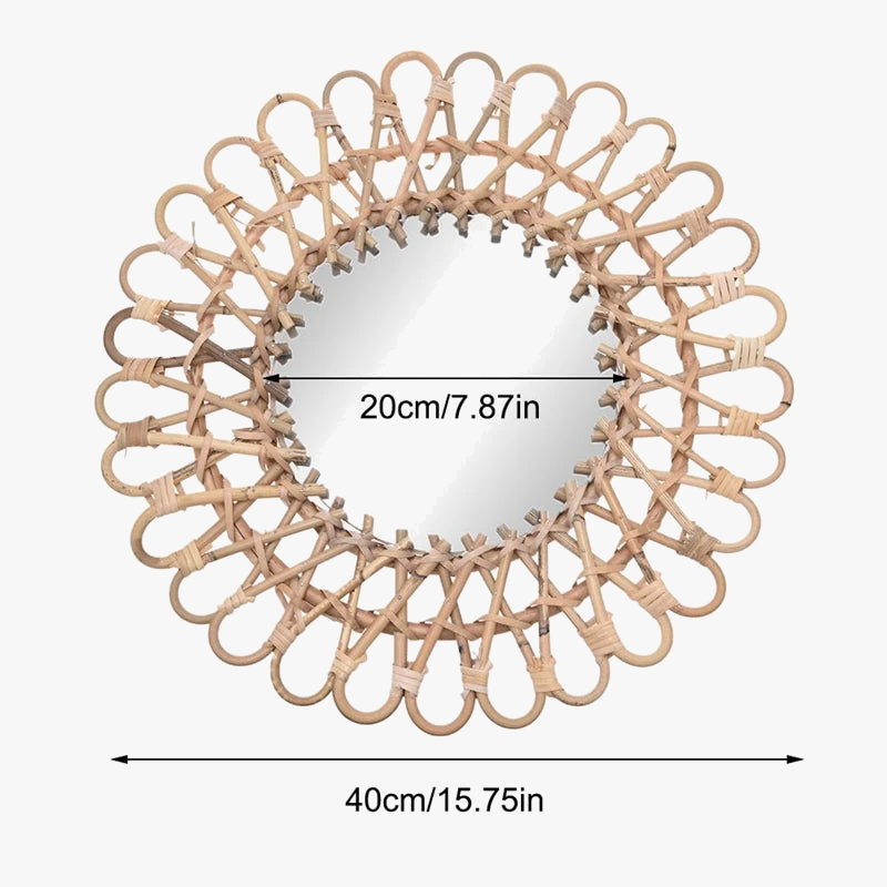 Round Rattan-Style Wall Mirror in Aluminum, 6 Inches - view 2