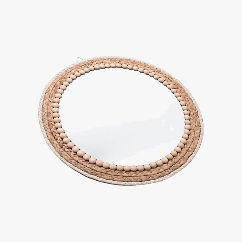 Round Rattan Wall Mirror in Natural Wood, 15 Inches - view 3