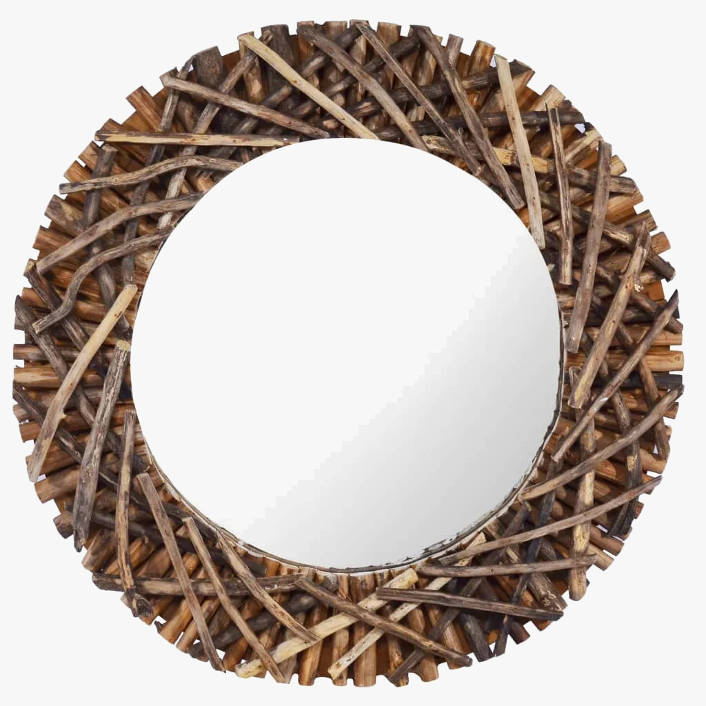 Round Teak Wall Mirror 60 cm for Modern Interiors