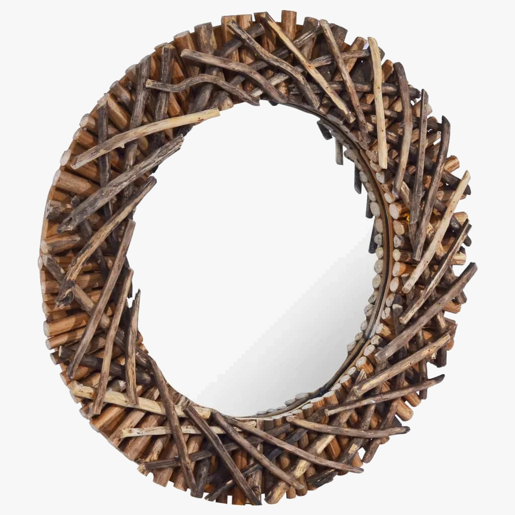 Round Teak Wall Mirror 60 cm for Modern Interiors - view 2