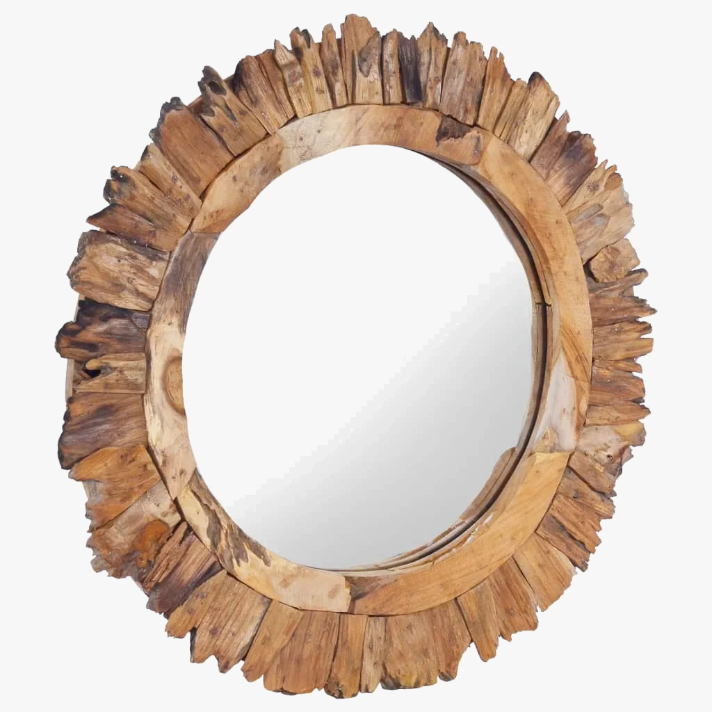 Round Teak Wall Mirror 60 cm for Scandinavian Interiors - view 2