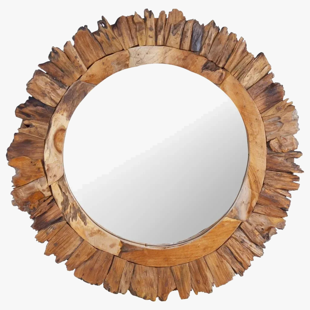 Round Teak Wall Mirror 60 cm for Scandinavian Interiors - view 7