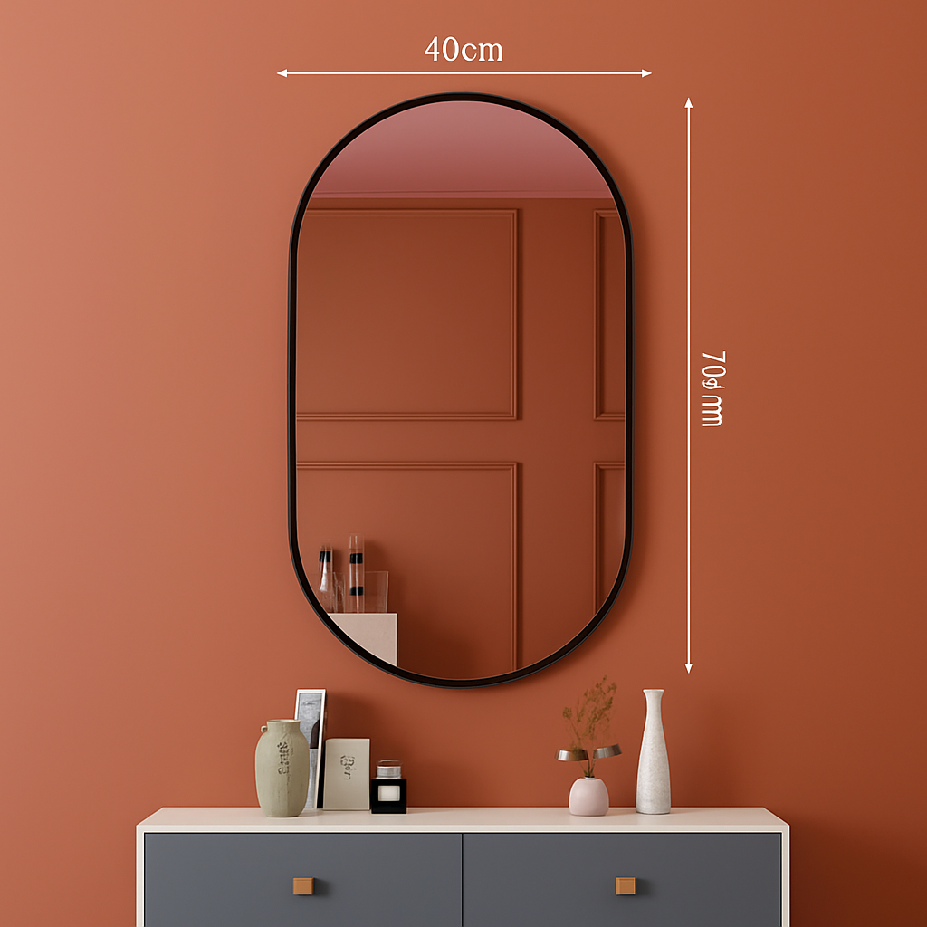 Wall-shaped oval mirror for bathroom and makeup - Black-40x70
