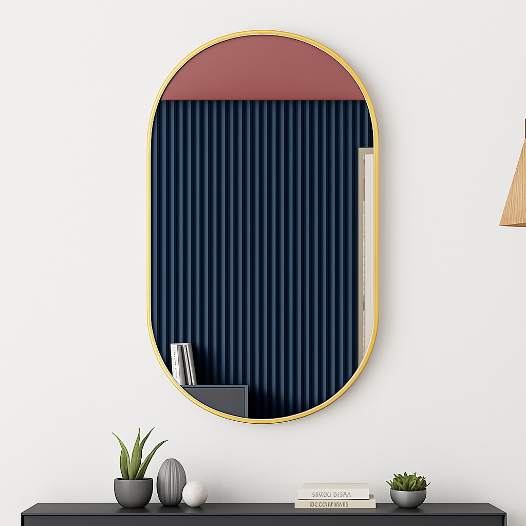 Wall-shaped oval mirror for bathroom and makeup - Gold-40x80