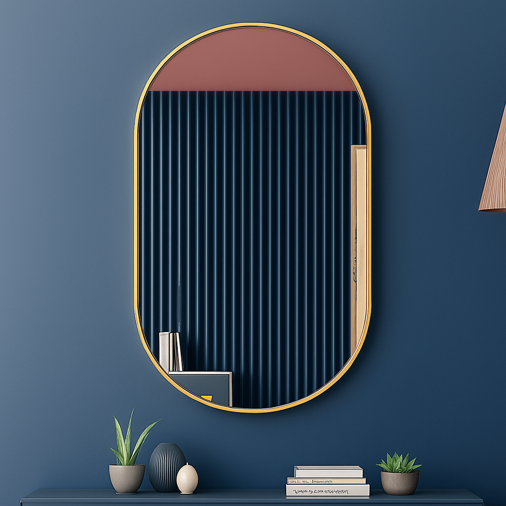 Wall-shaped oval mirror for bathroom and makeup - Gold-40x70