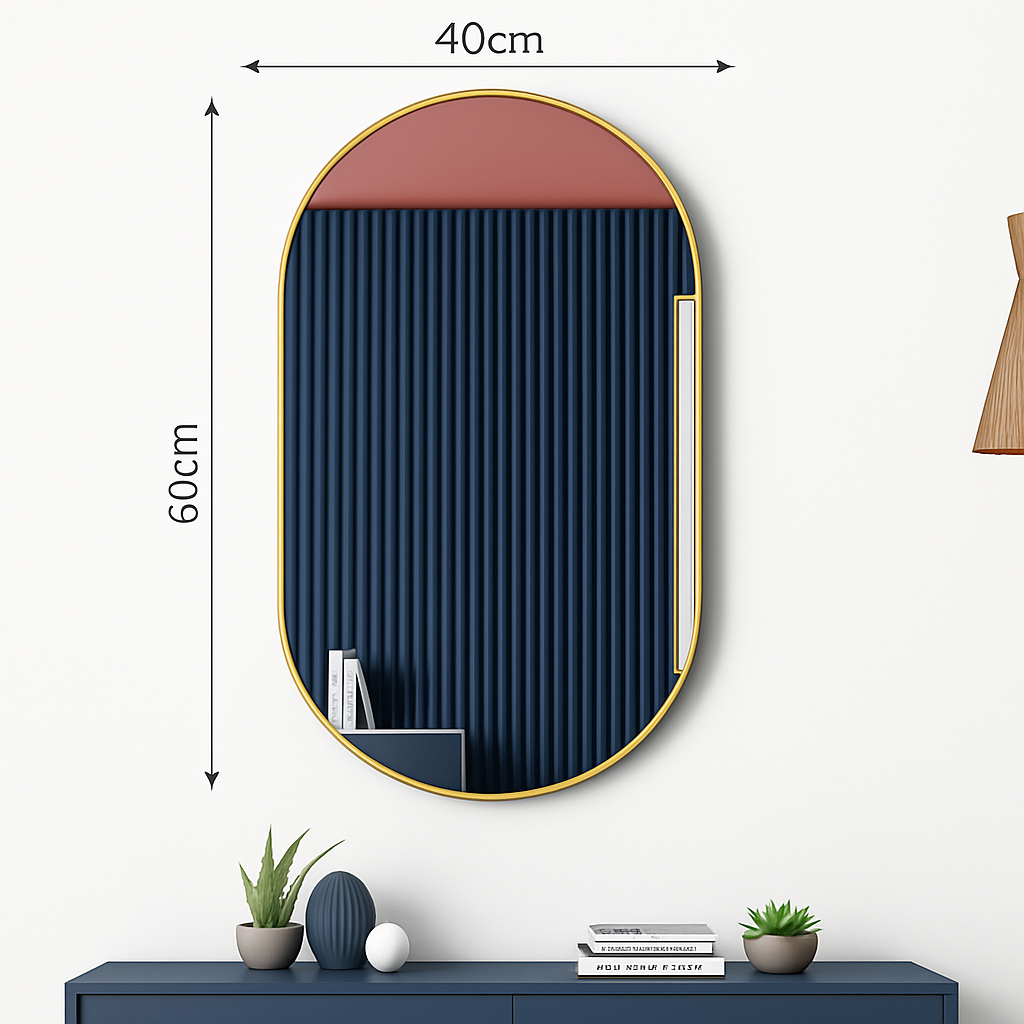 Wall-shaped oval mirror for bathroom and makeup - Gold-40x60