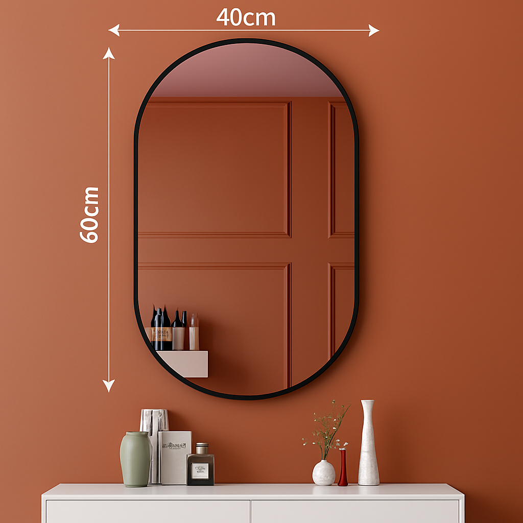 Wall-shaped oval mirror for bathroom and makeup - Black-40x60
