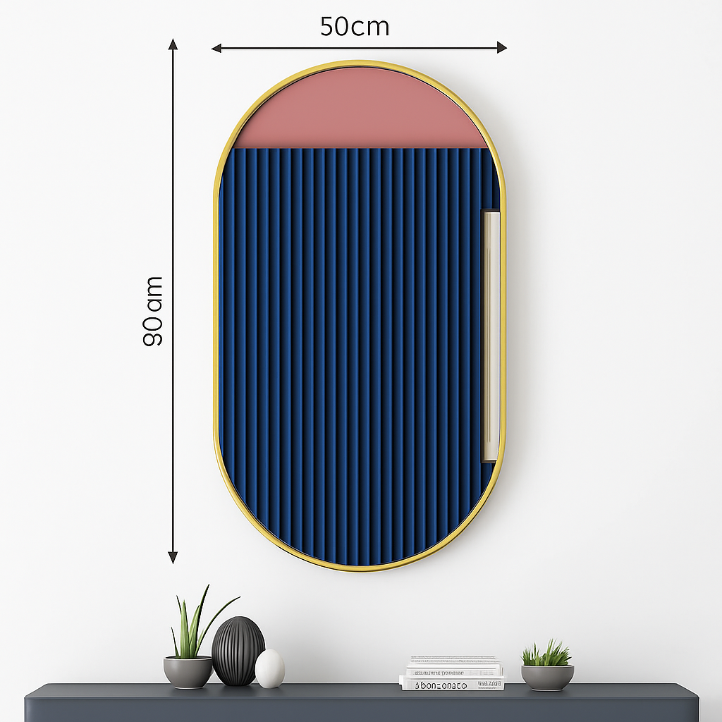 Wall-shaped oval mirror for bathroom and makeup - Gold-50x90