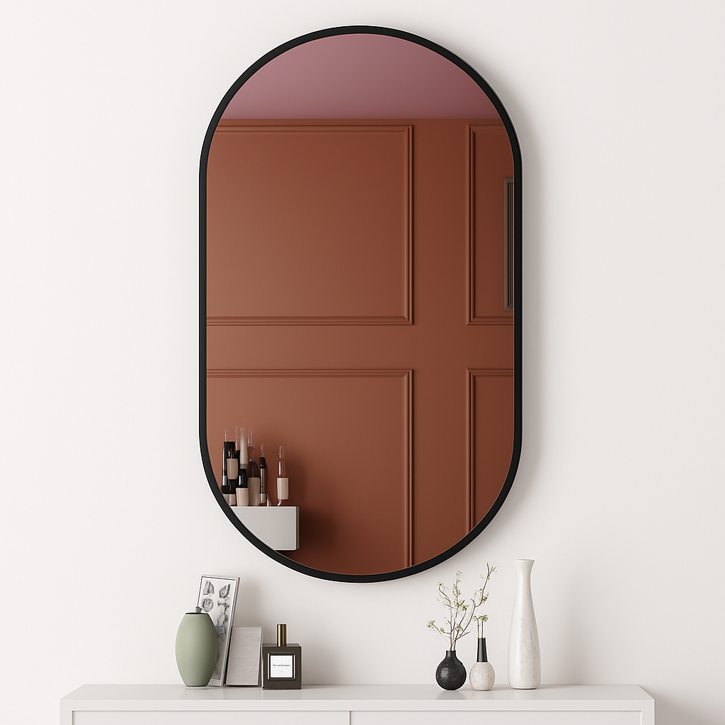 Wall-shaped oval mirror for bathroom and makeup - Black-50x90