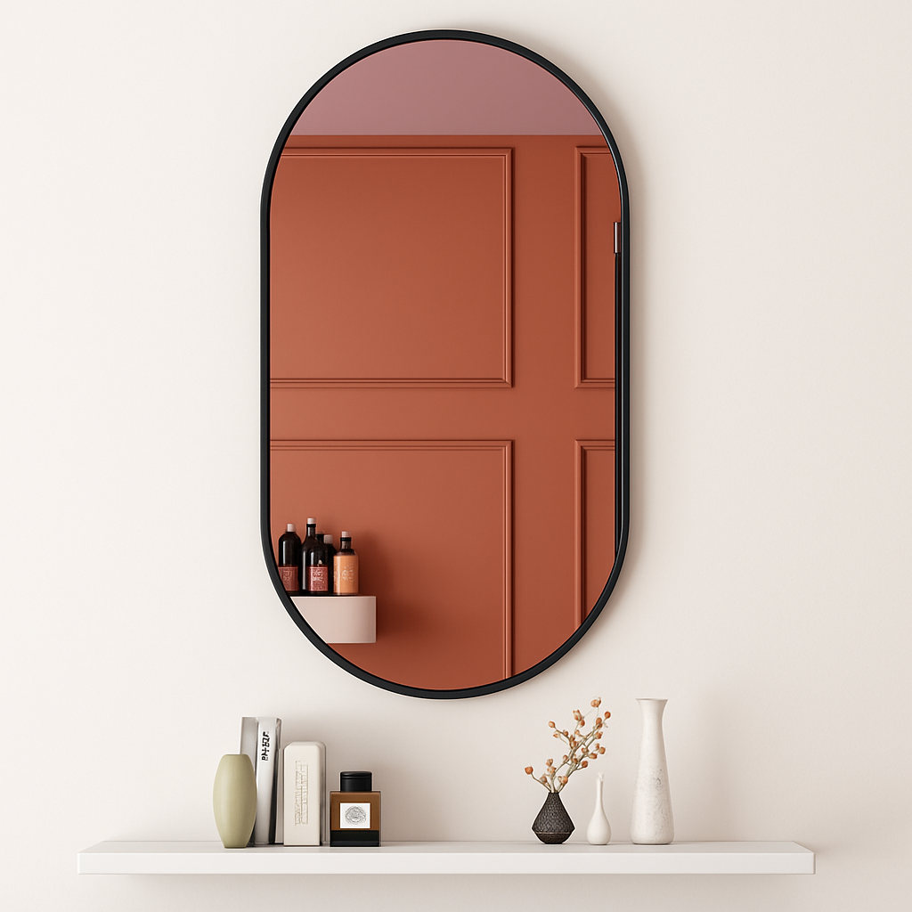 Wall-shaped oval mirror for bathroom and makeup - Black-40x80