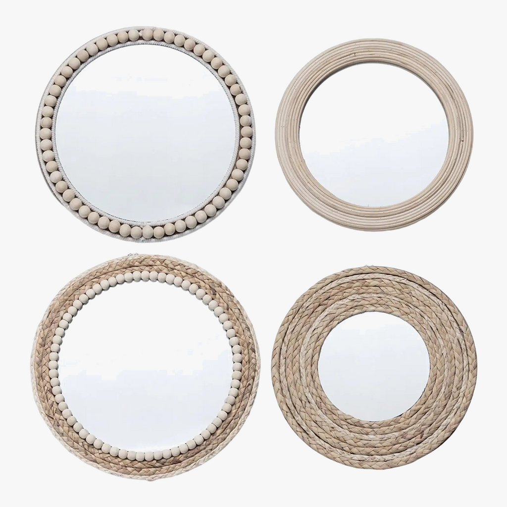 Bohemian Round Straw Rope Mirror with Wooden Beads - view 2