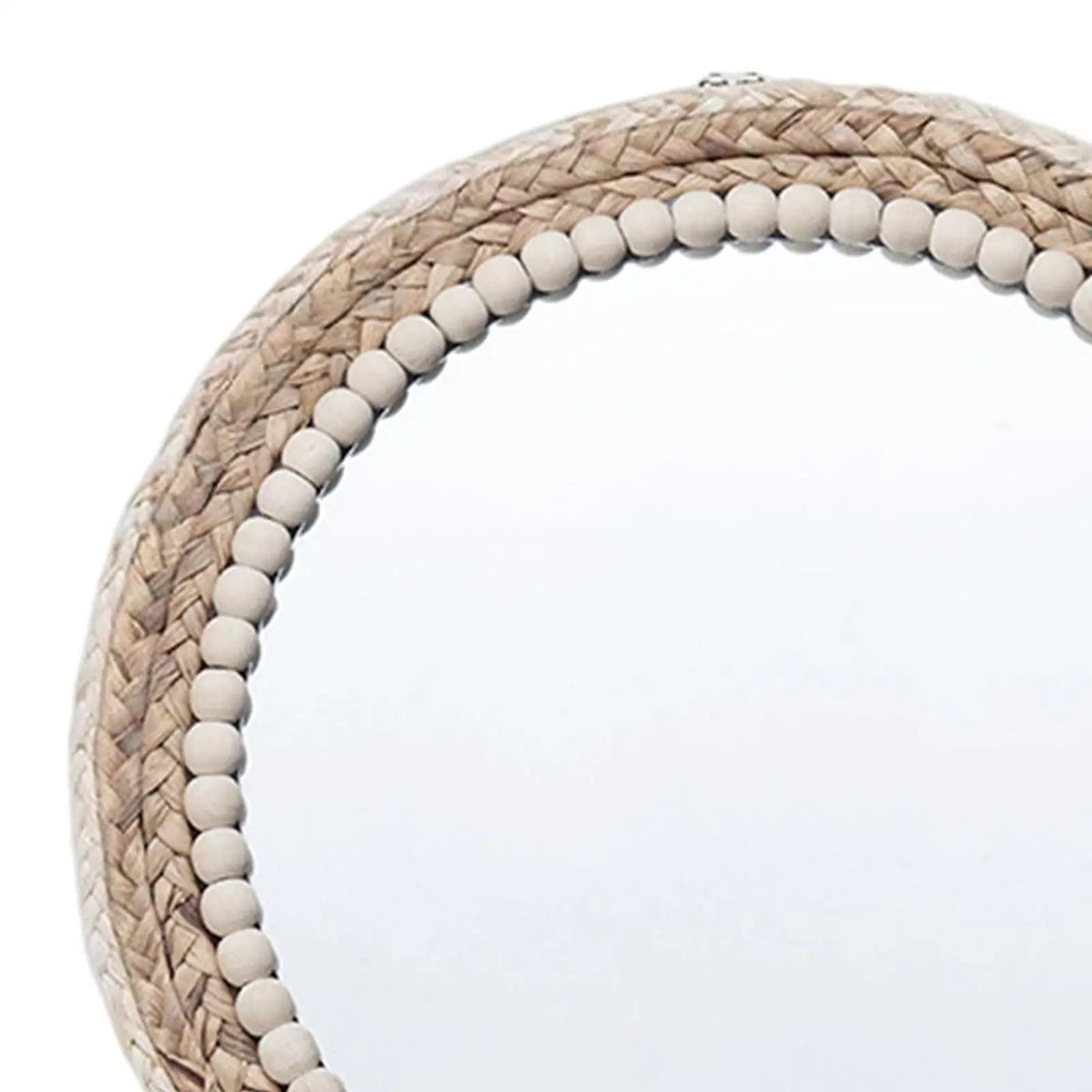Refined Round Straw Rope Mirror with Wooden Beads - view 6