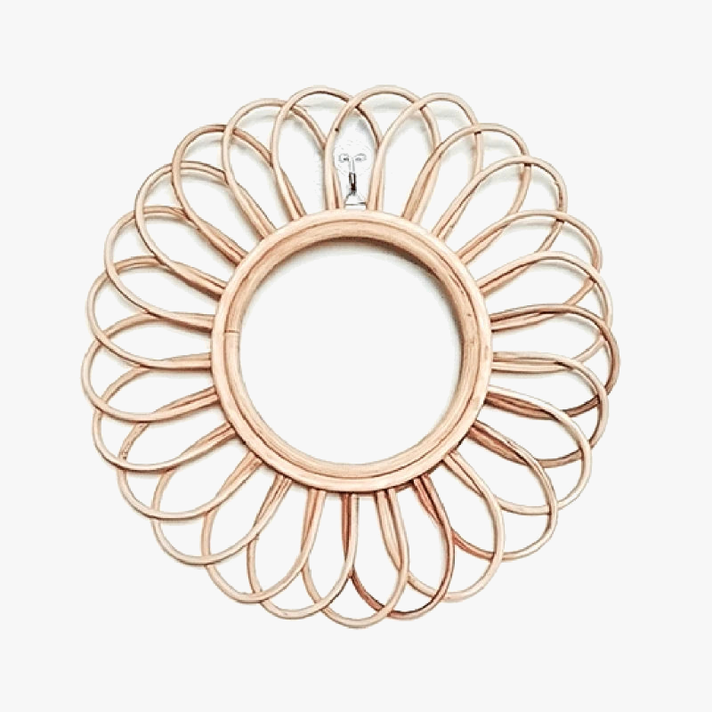 Round mirror in rattan artistic decoration wall innovative