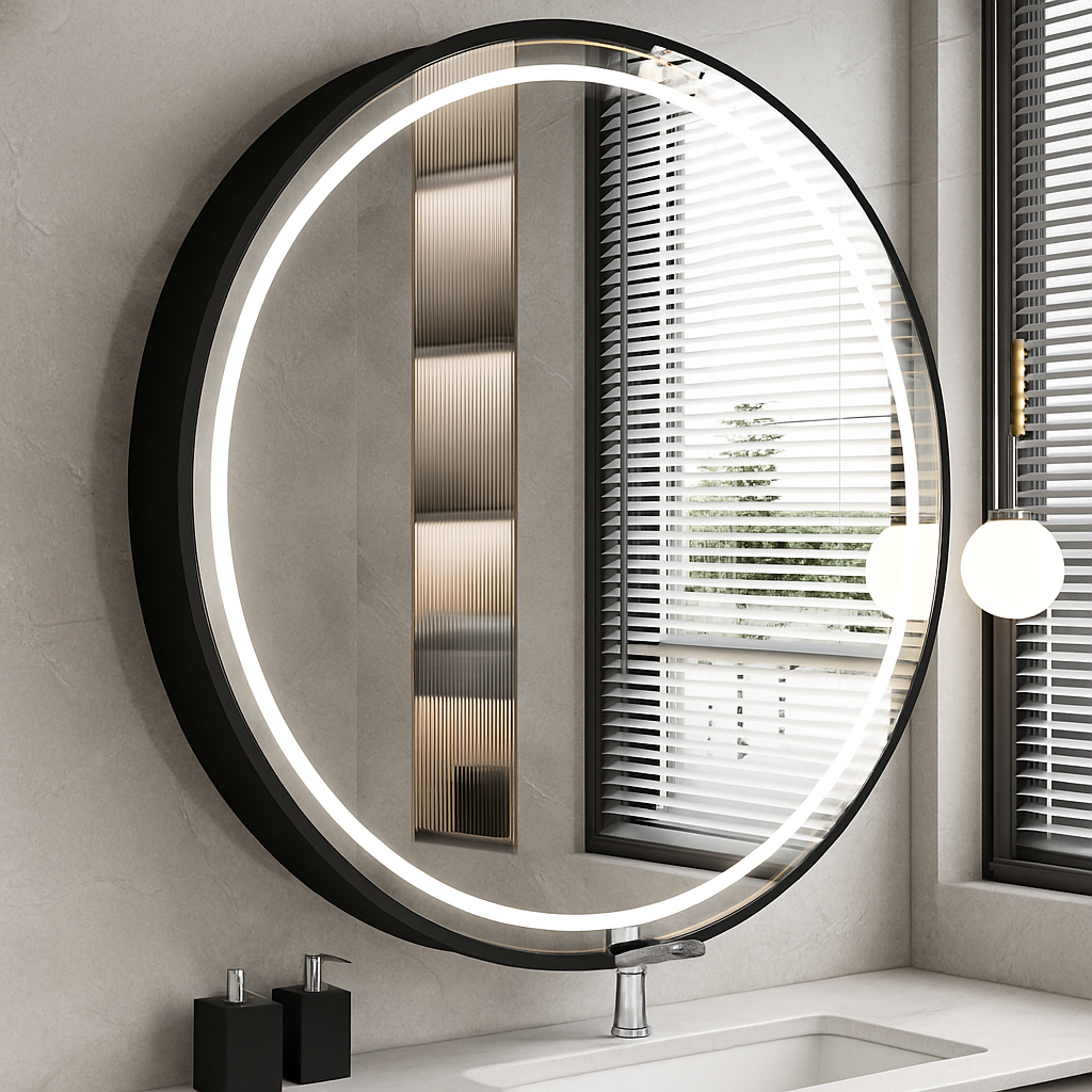Round mirror light anti-fog variable intensity frame aluminum glass HD