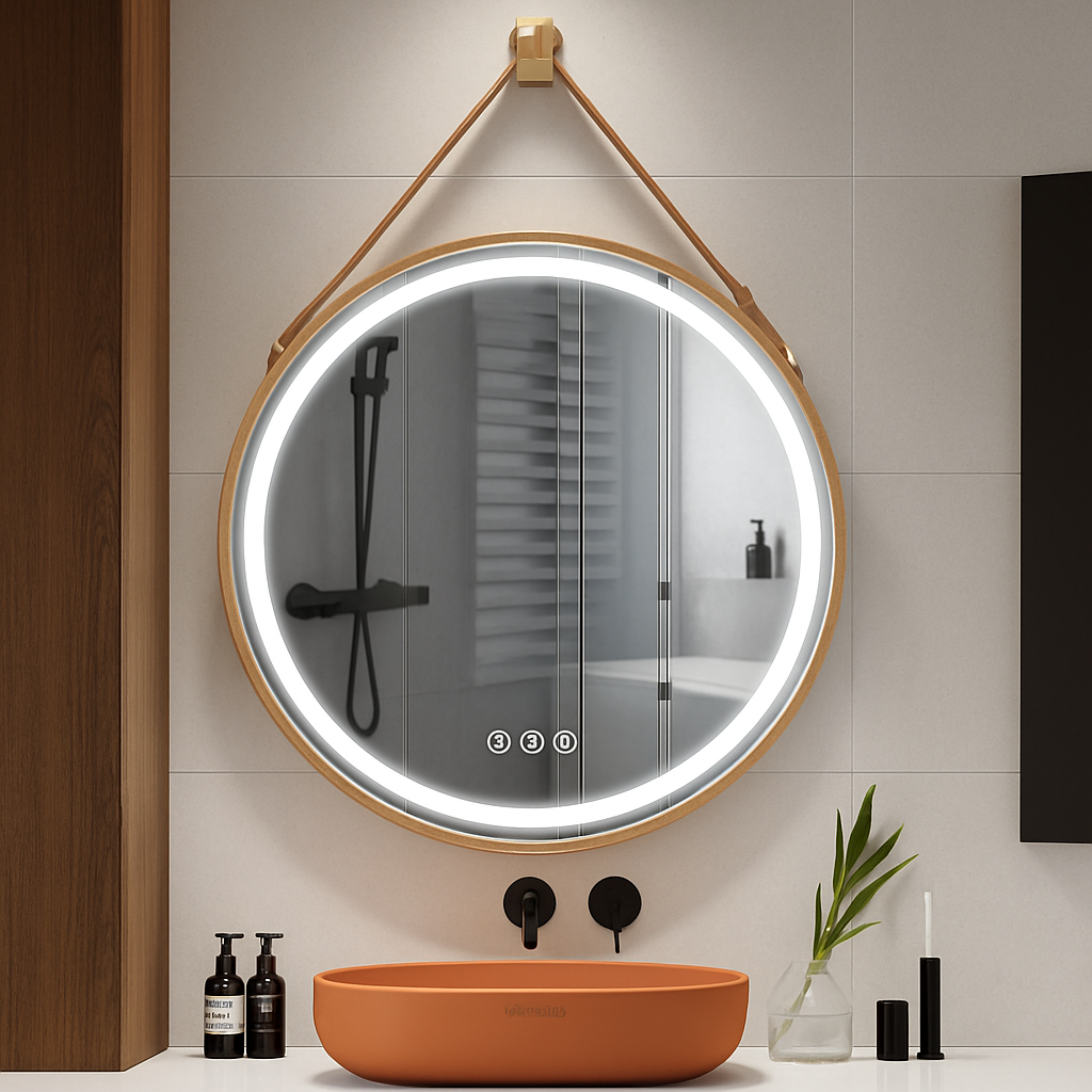 Round mirror light anti-fog variable intensity frame aluminum glass HD - view 3