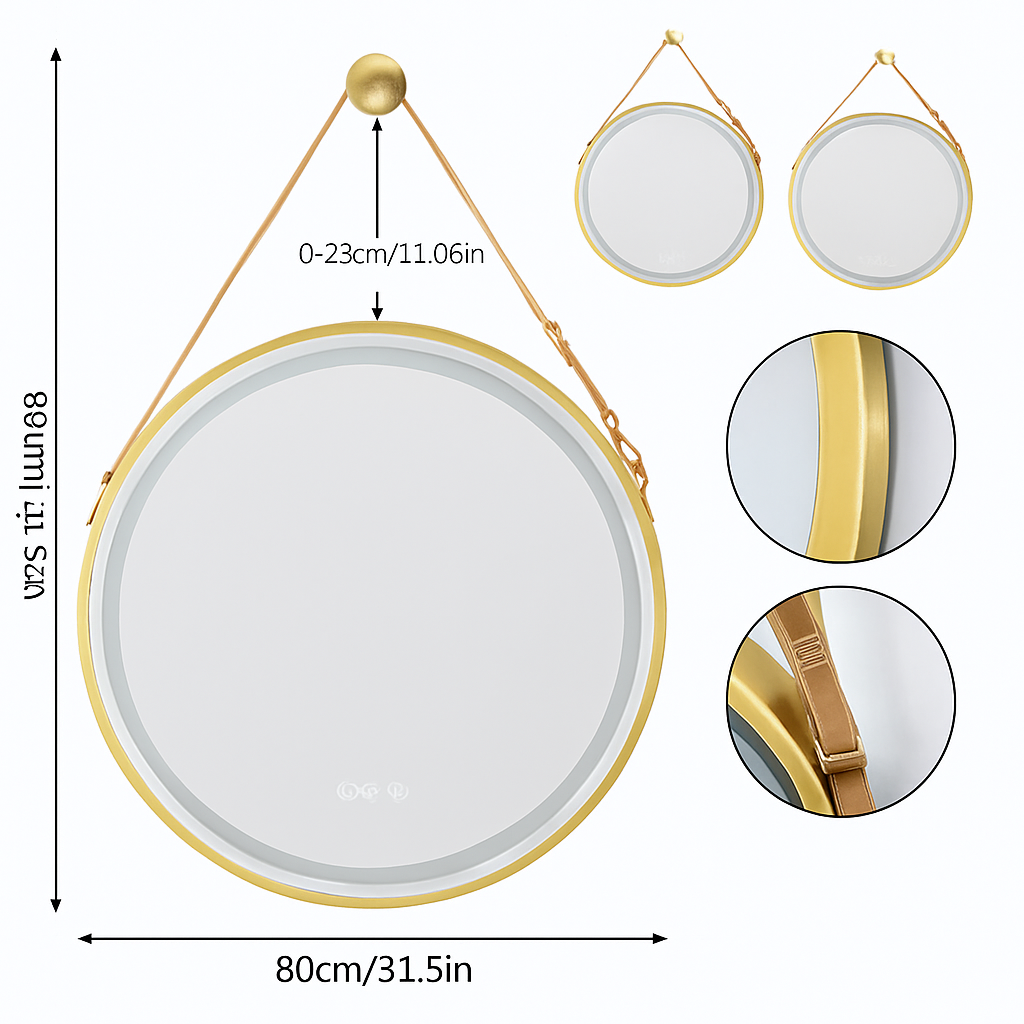 Round mirror light anti-fog variable intensity frame aluminum glass HD - view 9