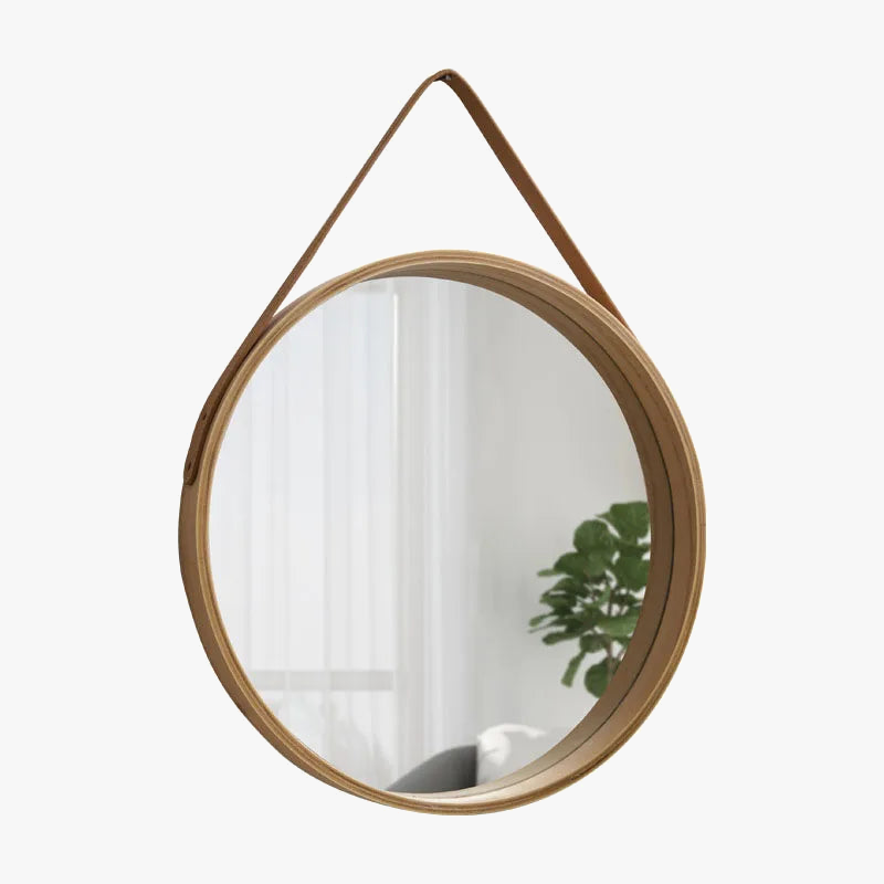 Round wall mirror in thick wood for make-up