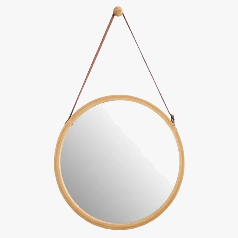 Round mirror suspended bamboo with adjustable leather strap - view 2
