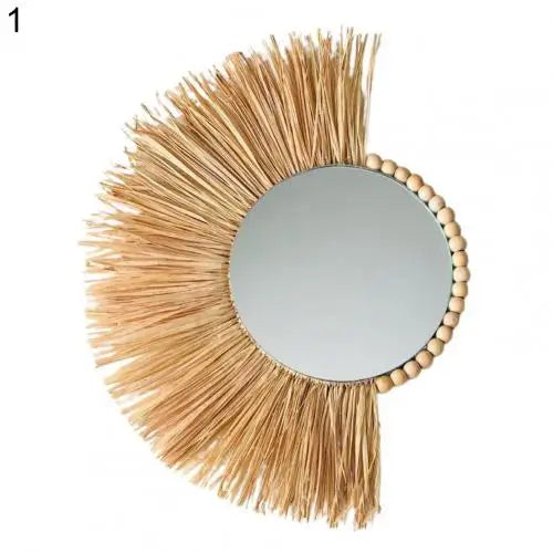 Hanging mirror in Raffia and decorative multifunctional wooden beads - view 7