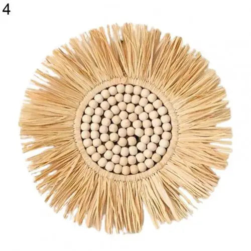 Hanging mirror in Raffia and decorative multifunctional wooden beads - view 8