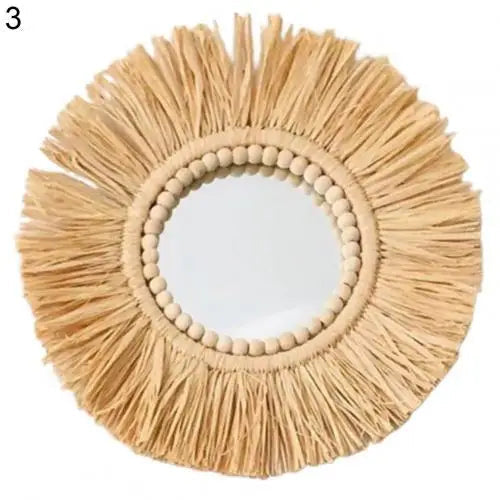 Hanging mirror in Raffia and decorative multifunctional wooden beads - view 9