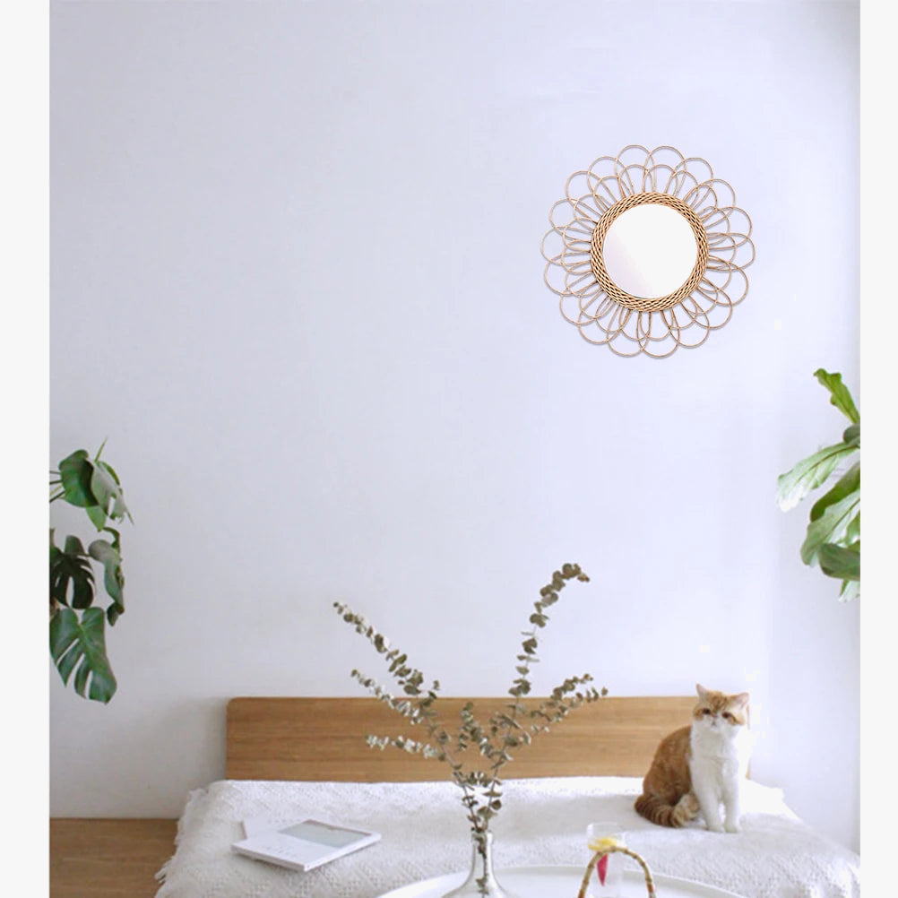 Hanging mirror in rotin decorative sunflower pattern boho - view 2