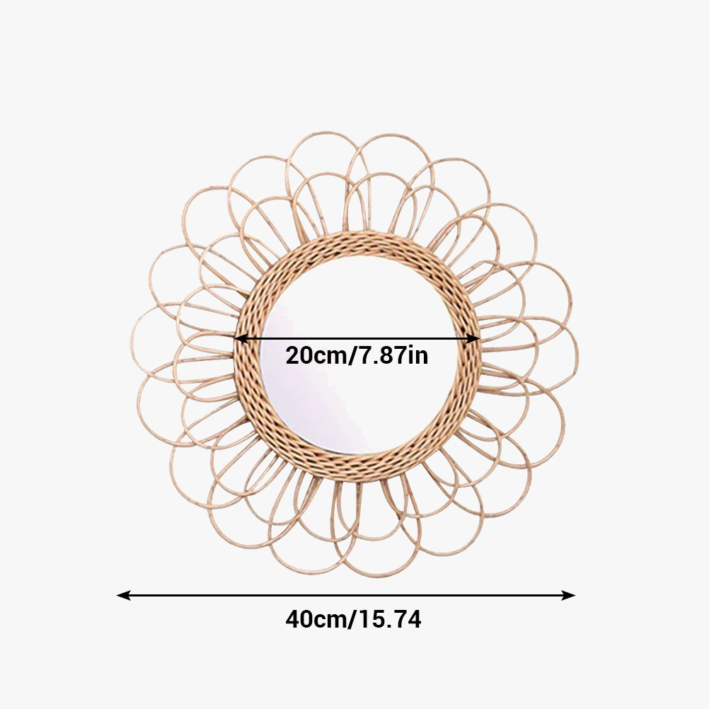 Hanging mirror in rotin decorative sunflower pattern boho - view 4
