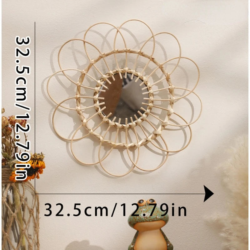 Decorative sunflower rattan hanging mirror for bohemian atmosphere - view 9