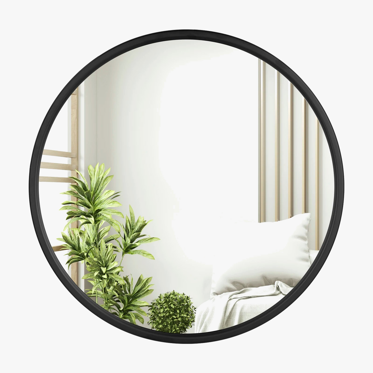 Modern round hanging mirror with decorative gold metal frame - view 3