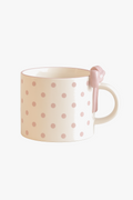 White Checker Ceramic Mug with Heart-Knot Handle