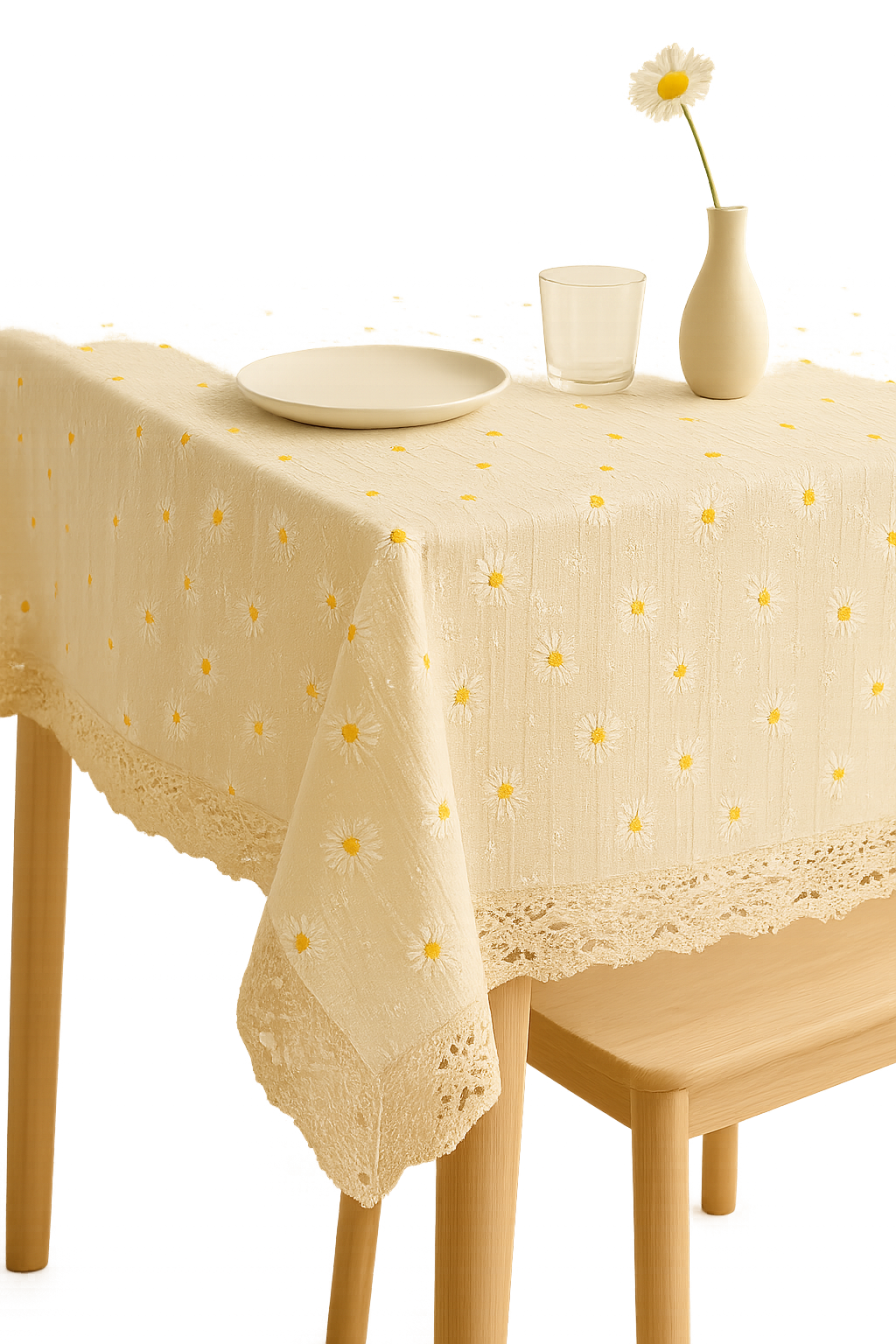 Embroidered cotton tablecloth daisy Korean style dining table - view 2