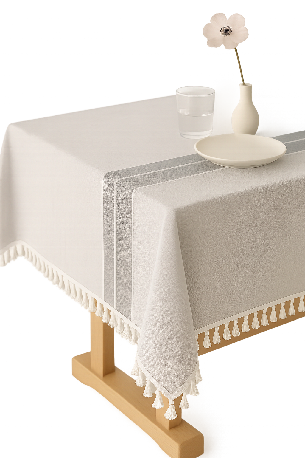 Cotton tablecloth waterproof style country-style stripes pom-poms - view 2