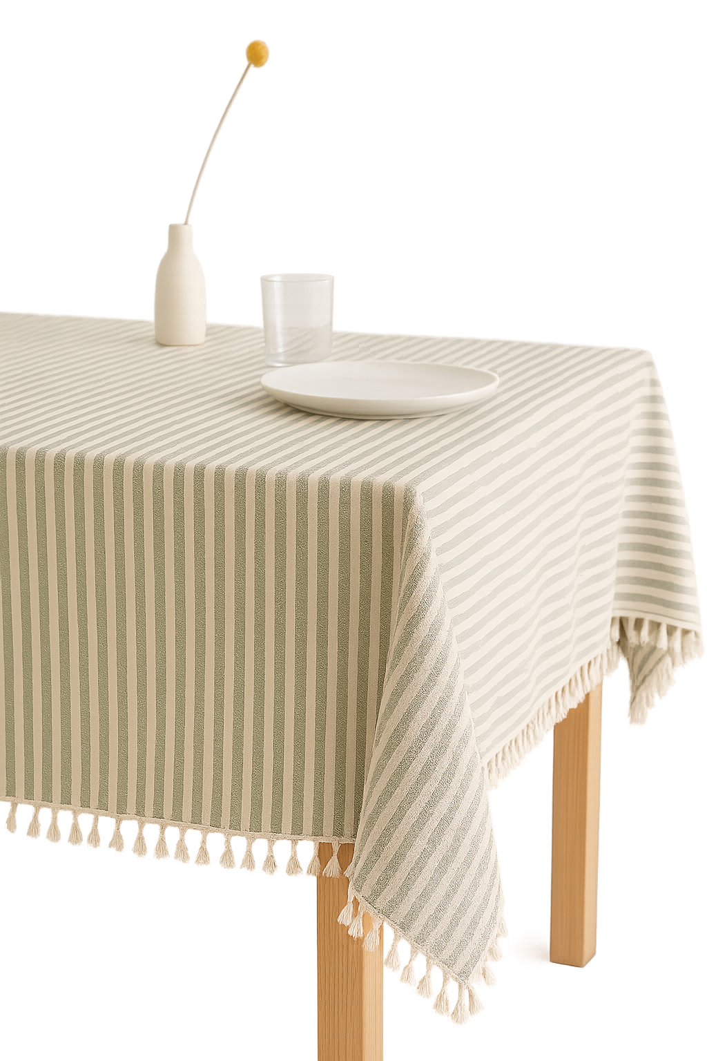 Cotton Linen Striped Tablecloth with Pom-Poms, Modern Style - view 2