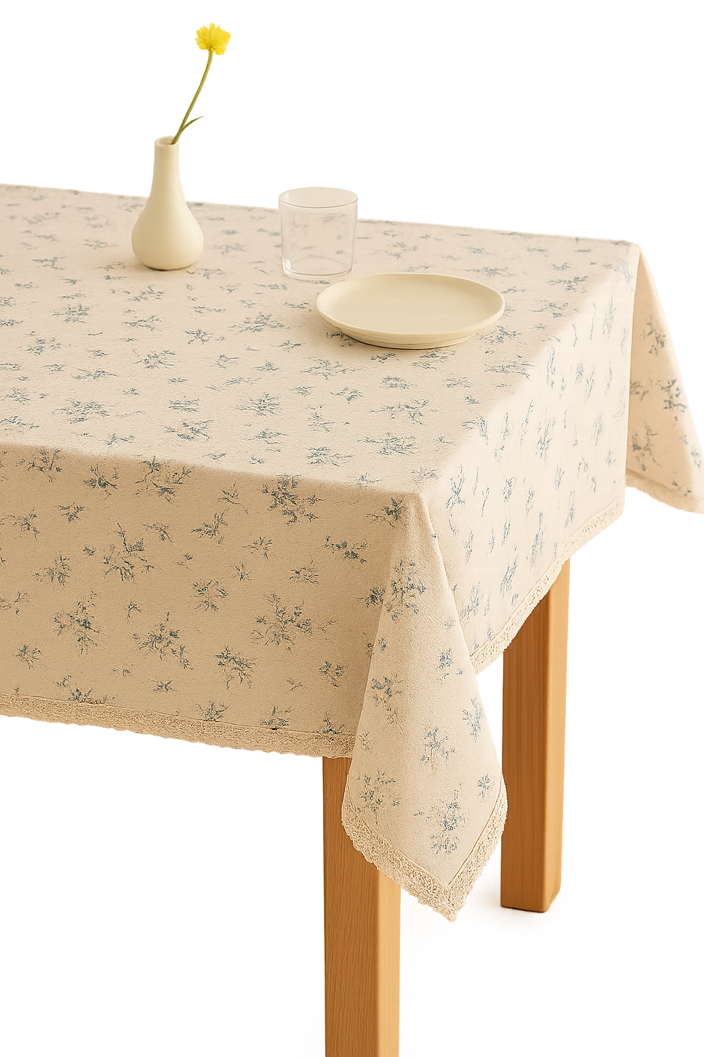 Korean-Style Daisy Cotton Tablecloth in Beige - view 2
