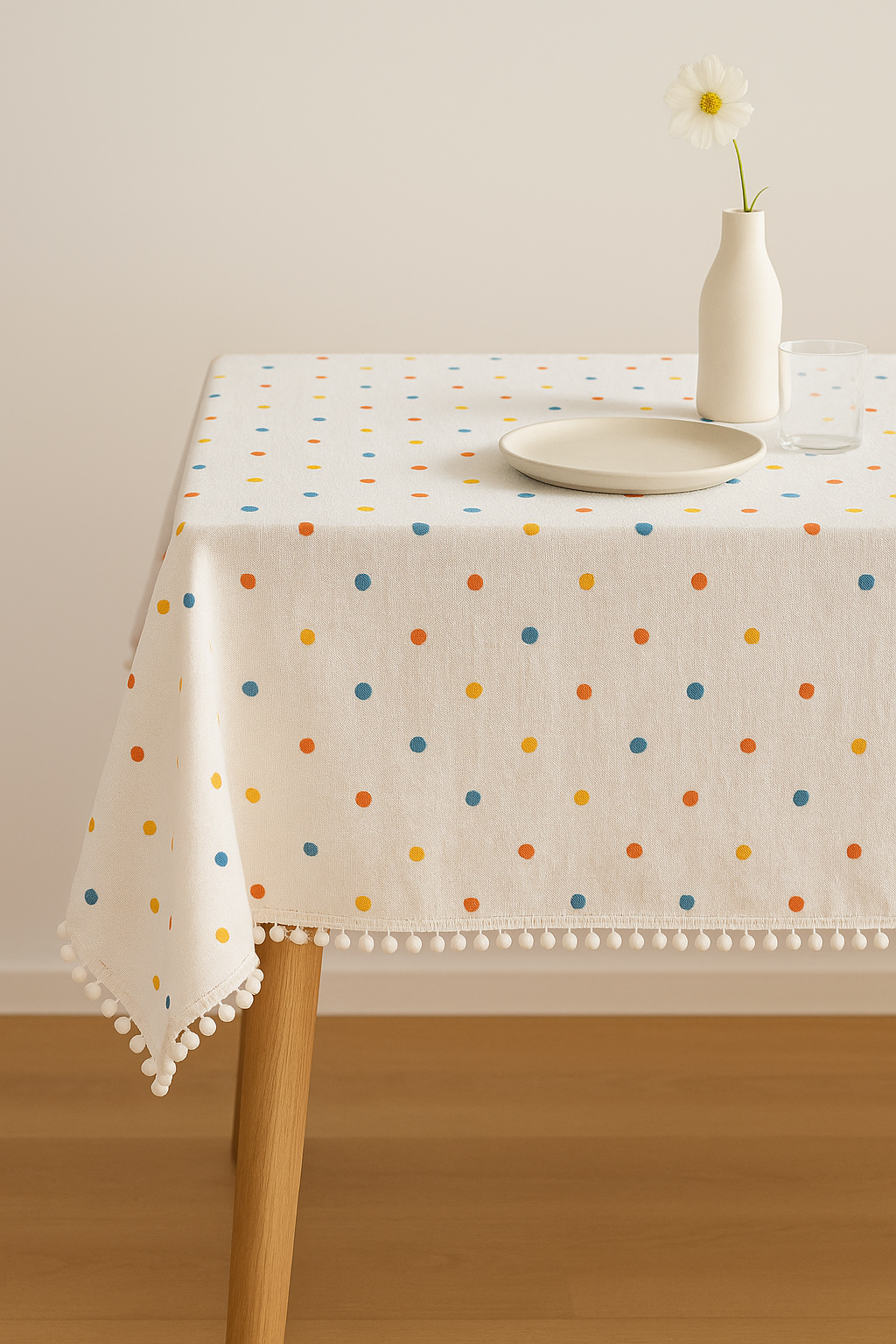 Tablecloth cotton country style lace daisy pom-poms table - view 2