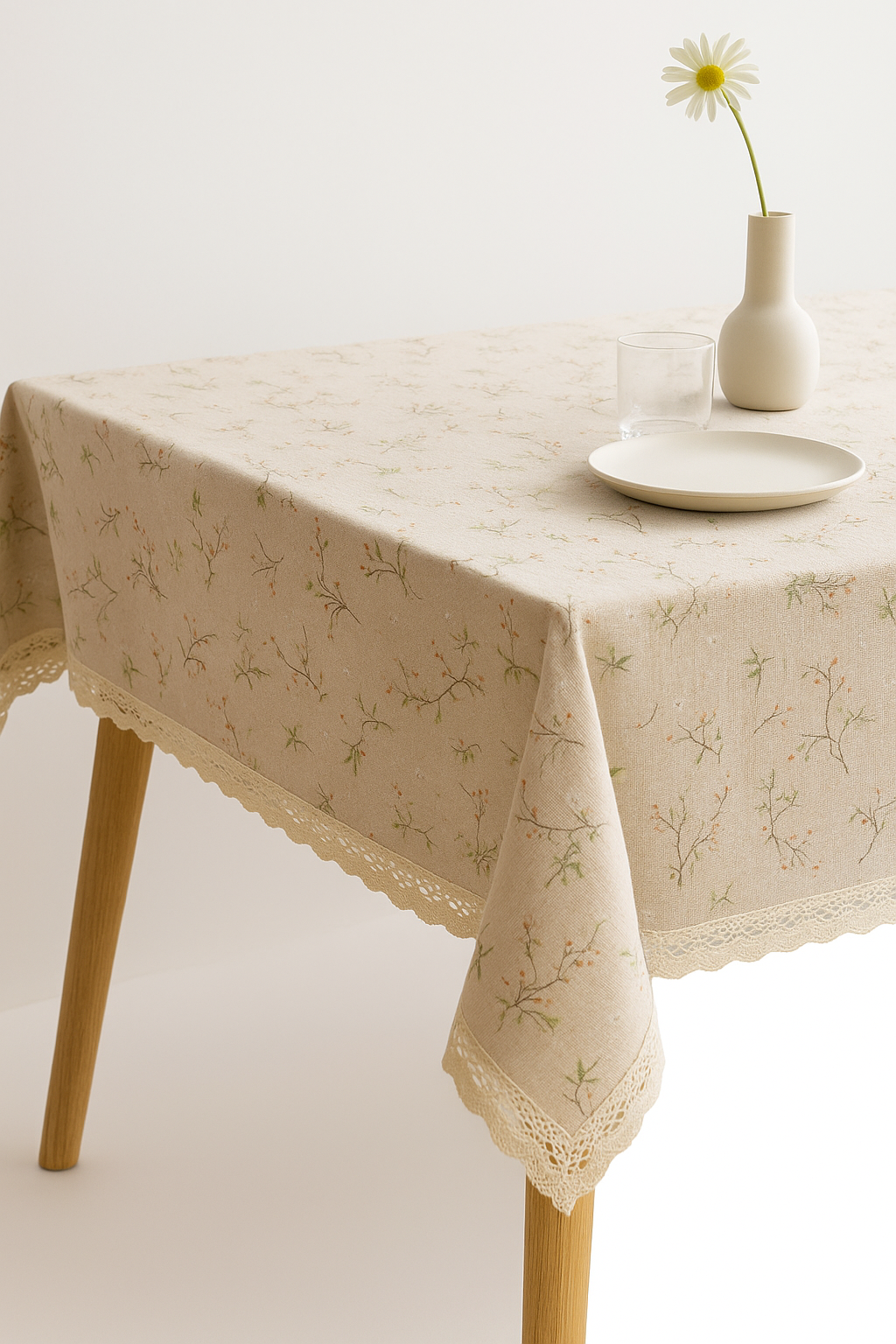 Country style tablecloth with puppy lace daisy pattern - view 2
