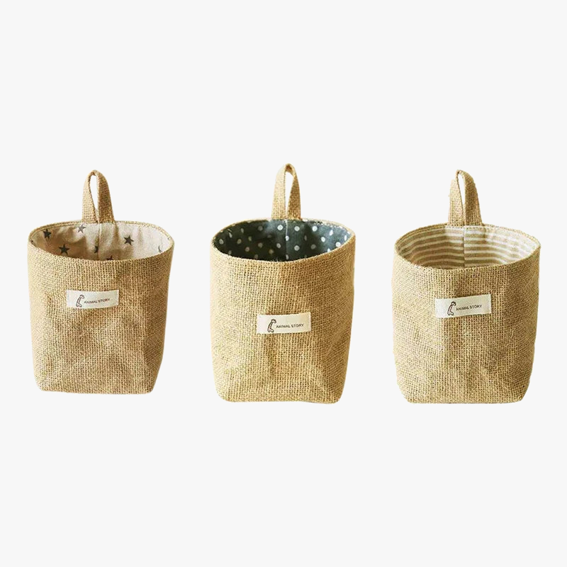 Storage basket in jute cotton and linen with handle - view 5