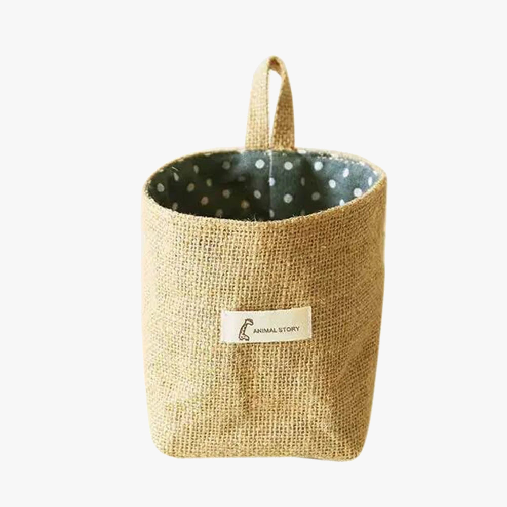 Storage basket in jute cotton and linen with handle - view 7