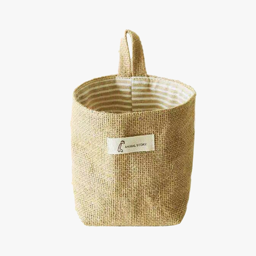 Storage basket in jute cotton and linen with handle - view 8