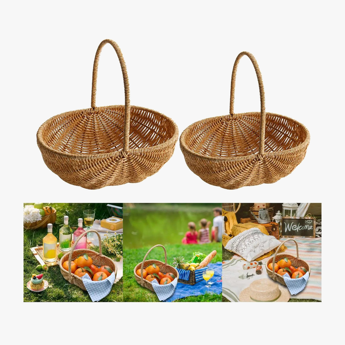 Portable storage basket for picnic and rustic flowers - view 4