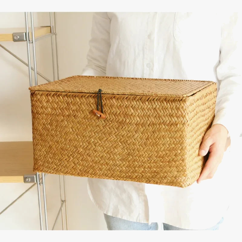 Woven sea-sink storage basket with lid
