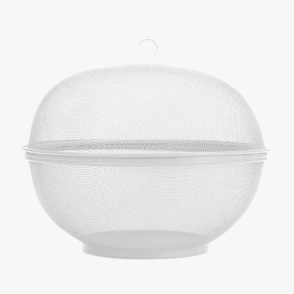 Mesh fruit basket with anti fly cover in stainless steel - White