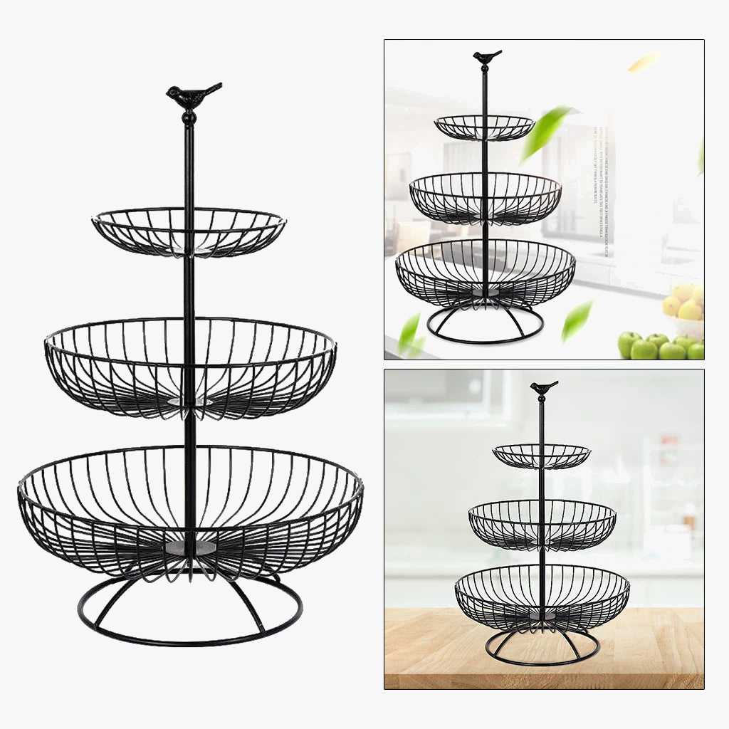 Three-level fruit basket for kitchen storage