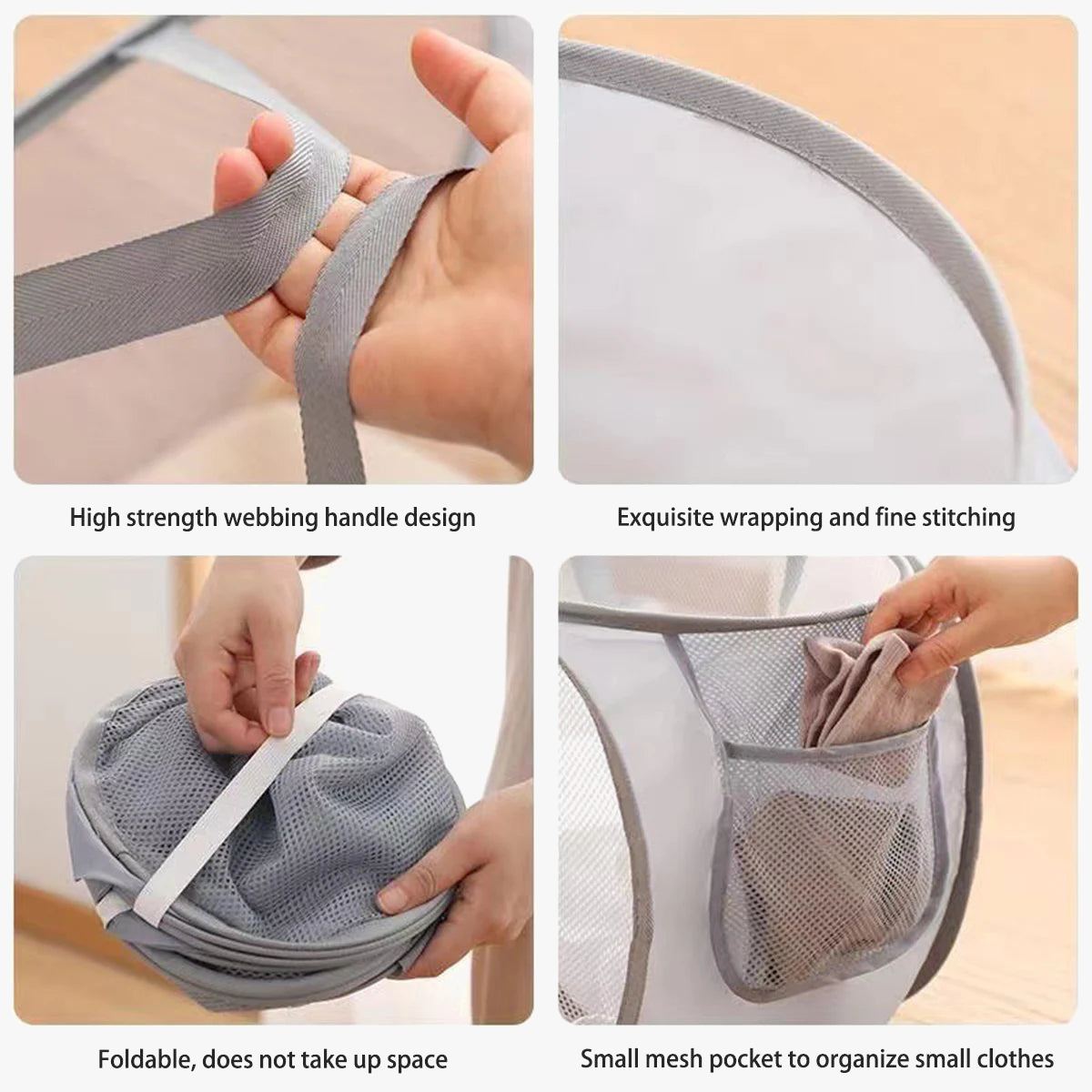 Foldable linen basket with practical handles and pockets - view 3