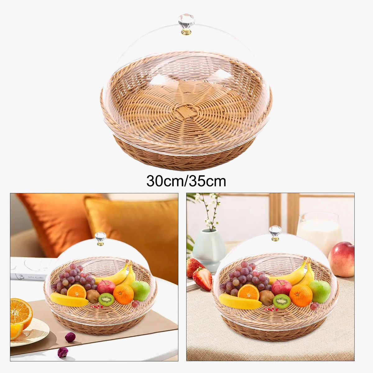 Woven bread basket with lid for service and fruit - view 3