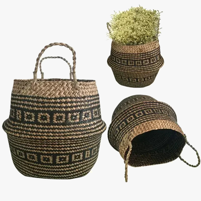 Folding rattan basket for storage and decoration