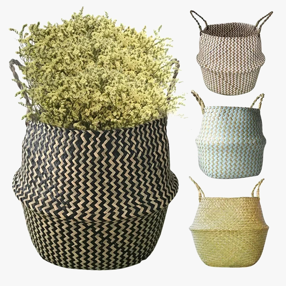 Folding rattan basket for storage and decoration - view 3