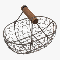 Retro metal basket with wooden handle for fruits and vegetables