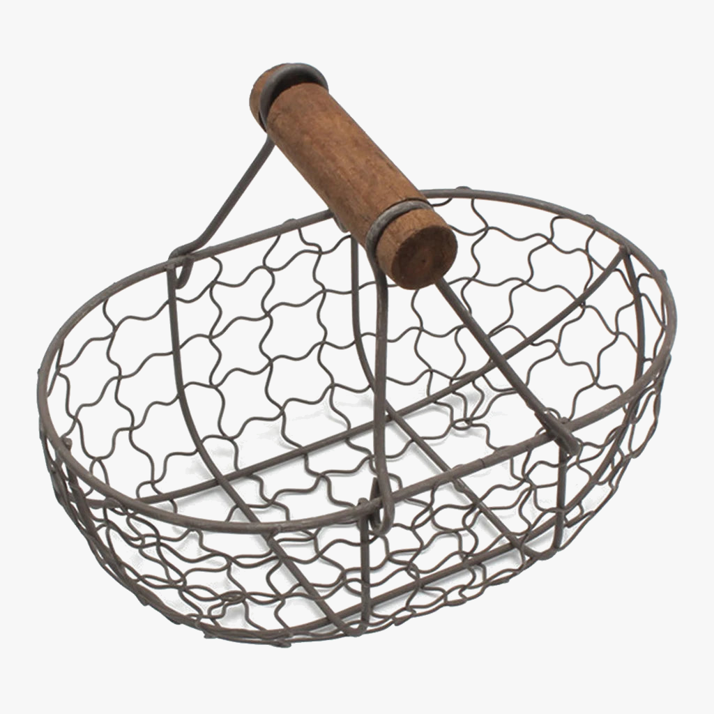 Retro metal basket with wooden handle for fruits and vegetables